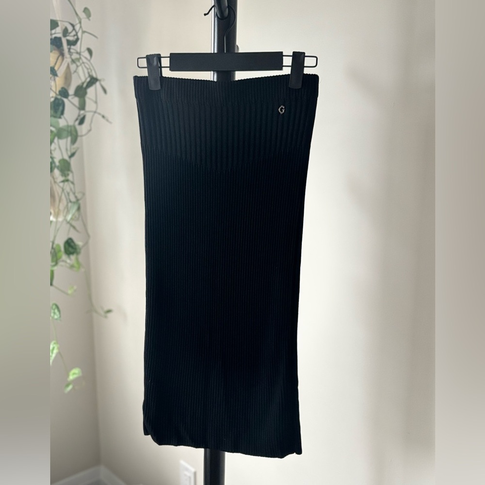 Guess Black Midi Ribbed Pencil Skirt
